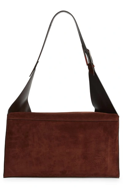 Shop Attico Morning Suede Shoulder Bag In Dark Brown