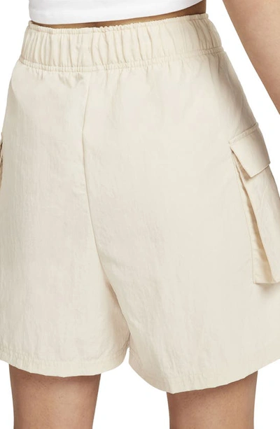 Shop Nike Sportswear Essential Woven High Waist Shorts In Sanddrift/ White