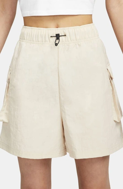 Shop Nike Sportswear Essential Woven High Waist Shorts In Sanddrift/ White