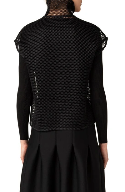 Shop Akris Two-piece Silk & Cotton Rib Sweater With Mesh Overlay Top In 009 Black