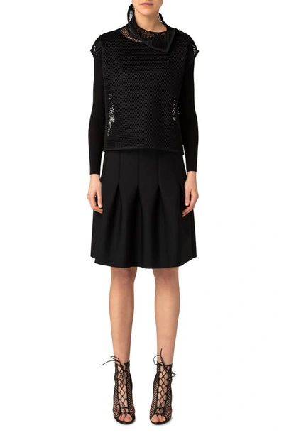 Shop Akris Two-piece Silk & Cotton Rib Sweater With Mesh Overlay Top In 009 Black