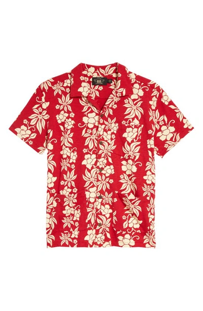 Shop Rrl Floral Print Cotton Button-up Camp Shirt In Bermuda Red