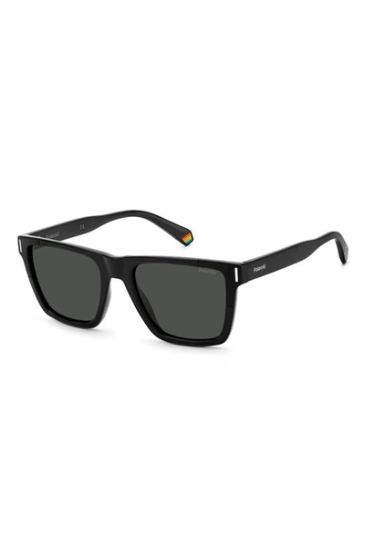 Shop Polaroid 54mm Polarized Rectangular Sunglasses In Black / Gray Pz
