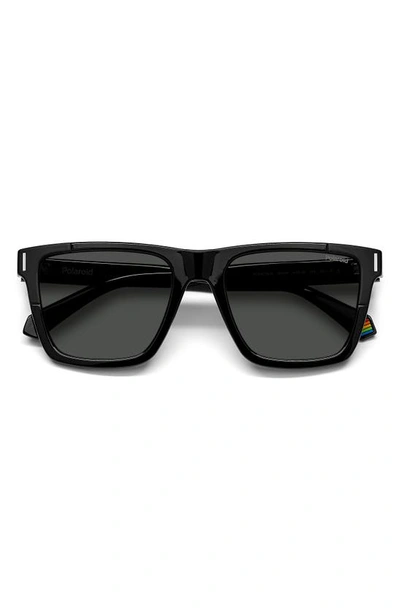 Shop Polaroid 54mm Polarized Rectangular Sunglasses In Black / Gray Pz