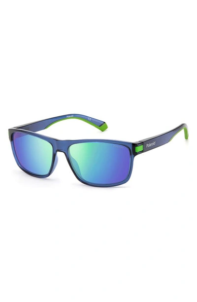 Shop Polaroid 58mm Polarized Rectangular Sunglasses In Blue Green / Green ml Pz