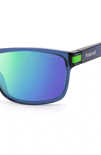 Shop Polaroid 58mm Polarized Rectangular Sunglasses In Blue Green / Green ml Pz