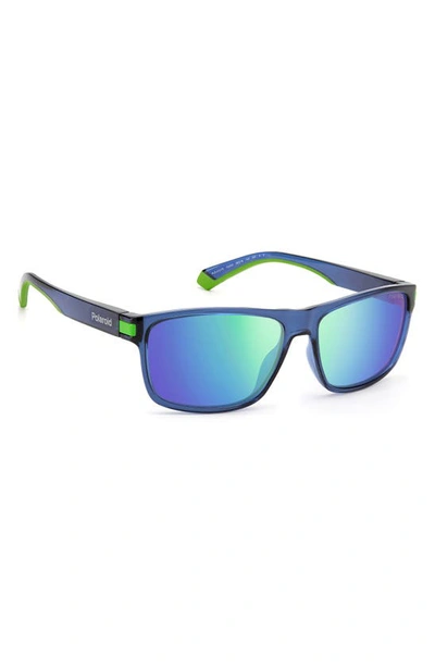 Shop Polaroid 58mm Polarized Rectangular Sunglasses In Blue Green / Green ml Pz