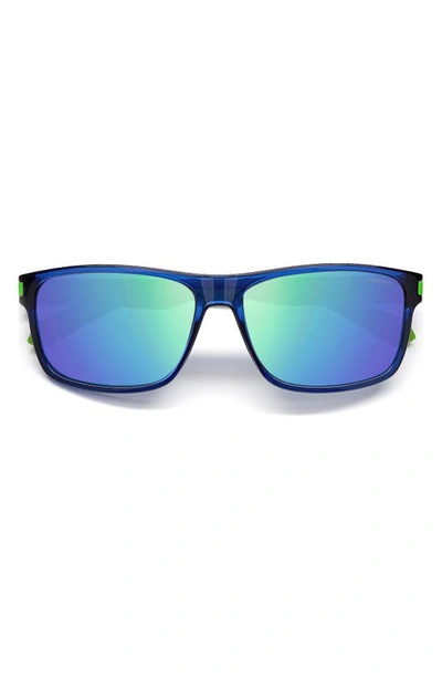 Shop Polaroid 58mm Polarized Rectangular Sunglasses In Blue Green / Green ml Pz