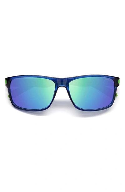 Polaroid 58mm Polarized Rectangular Sunglasses In Blue Green / Green ml Pz