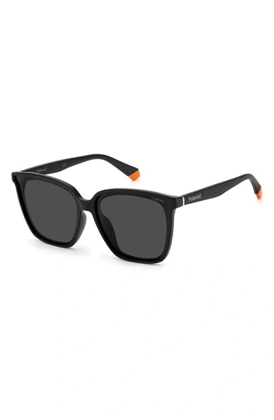 Shop Polaroid 64mm Polarized Square Sunglasses In Matte Black / Gray Pz