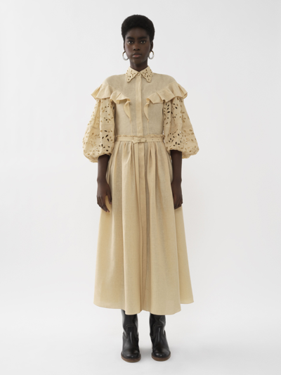 Shop Chloé Balloon-sleeve Dress Brown Size 4 100% Linen