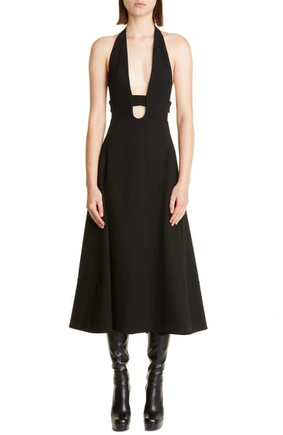 Shop Saint Laurent Halter Neck Wool A-line Dress In Noir