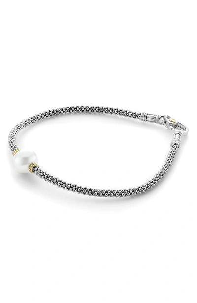 Shop Lagos Luna Pearl Single Station Caviar Bracelet In Silver/ Pearl