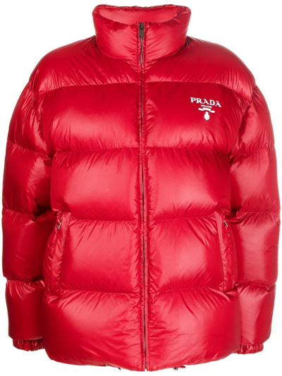 Shop Prada `re-nylon` Down Jacket In Rosso