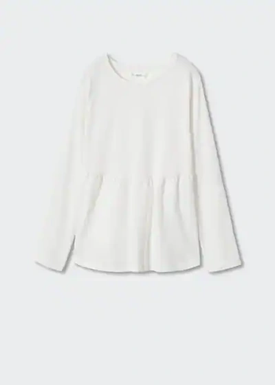 Shop Mango Long-sleeved T-shirt With Ruffle Off White