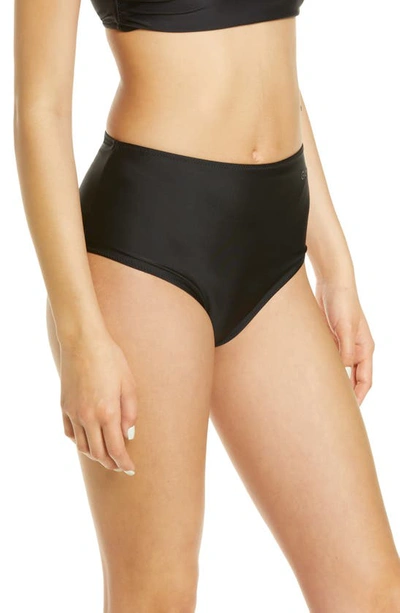 Shop Ganni Core High-waist Bikini Bottoms In Black