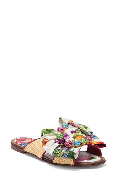 Shop Dolce & Gabbana Embellished Crisscross Slide Sandal In Multi White