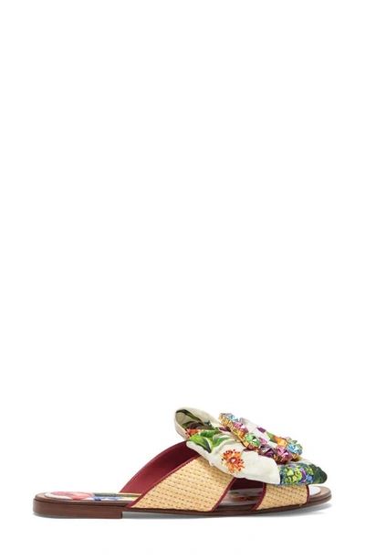 Shop Dolce & Gabbana Embellished Crisscross Slide Sandal In Multi White