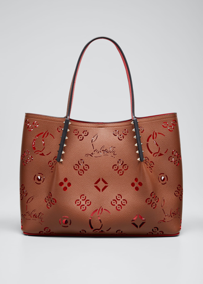 Shop Christian Louboutin Cabarock Small Loubinthesky Perforated Tote Bag In Sunrise