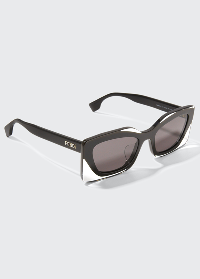 Shop Fendi Clear Rectangle Acetate Sunglasses In 01a Black