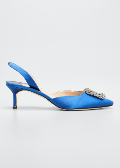 Shop Manolo Blahnik Hangisi Crystal Buckle Slingback Pumps In Blue