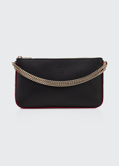 Shop Christian Louboutin Loubila Shoulder Bag In Grained Leather In Black/red