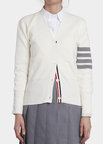 Shop Thom Browne Milano Classic 4-bar Stripe Cotton Cardigan In White
