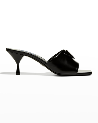 Shop Prada Logo Triangle Kitten-heel Sandals In Black