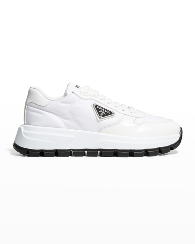 Shop Prada Nylon Logo Trainer Sneakers In White