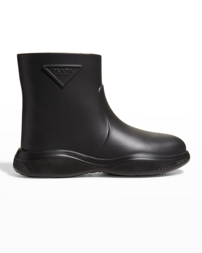 Shop Prada Rubber Logo Pull-on Rain Booties In Black