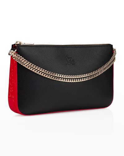 Shop Christian Louboutin Loubila Shoulder Bag In Grained Leather In Black/red