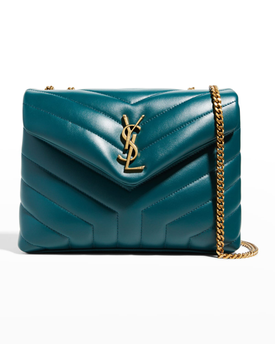 Shop Saint Laurent Loulou Small Ysl Quilted Calfskin Flap Shoulder Bag In Sea Turquoise