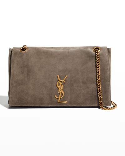 Shop Saint Laurent Soft Kate Medium Reversible Ysl Monogram Crossbody Bag In Grey Khaki