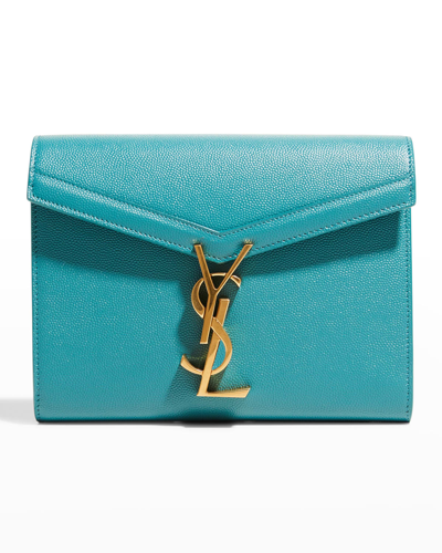 Shop Saint Laurent Cassandre Ysl Leather Wallet On Chain In Blue