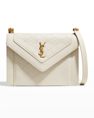 Shop Saint Laurent Gaby Mini Ysl Quilted Leather Satchel Bag In Blanc Vintage