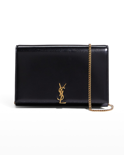 Shop Saint Laurent Ysl Monogram Wallet On Chain In Smooth Leather In Black