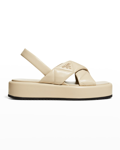 Shop Prada Quilted Lambskin Flatform Sandals In Desert Beige