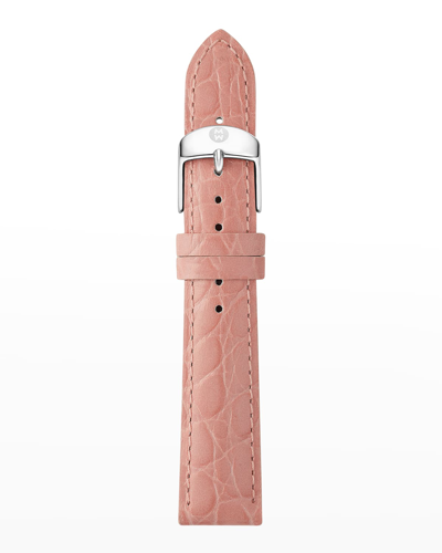 Shop Michele 16mm Embossed Crocodile Pattern Calf Leather Watch Strap In Blush