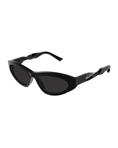 Shop Balenciaga Logo Twisted Acetate Cat-eye Sunglasses In 001 Shiny Black