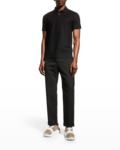 Burberry Logo Embroidered Straight Hem Cotton Polo Shirt In Black