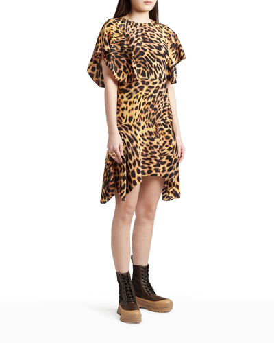 Shop Stella Mccartney Cheetah-print Silk Crepe De Chine Mini Dress In 8402 Tortoise S
