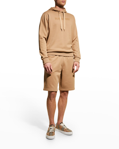 Shop Burberry Men's Raphael Tonal Logo Cotton Shorts In Camel