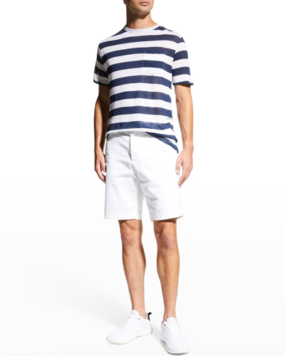 Shop Onia Men's Linen Stripe Pocket T-shirt In Navy/white