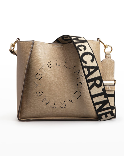 Shop Stella Mccartney Perforated Logo Faux-leather Shoulder Bag In Sand