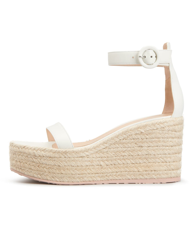 Shop Gianvito Rossi Lambskin Ankle-strap Wedge Espadrille Sandals In White