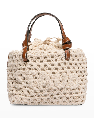 Shop Staud Ria Crochet Top-handle Bag In Cream