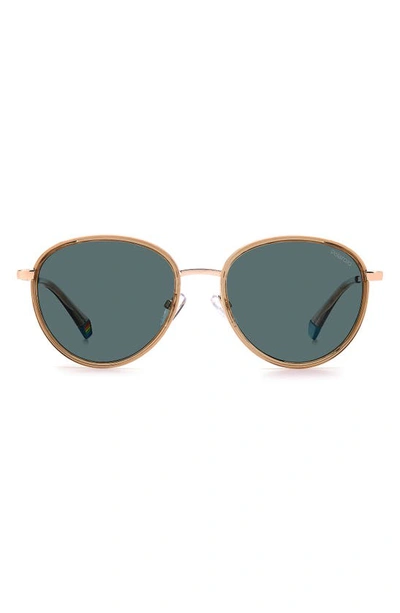 Shop Polaroid 53mm Polarized Round Sunglasses In Beige / Blue Polarized
