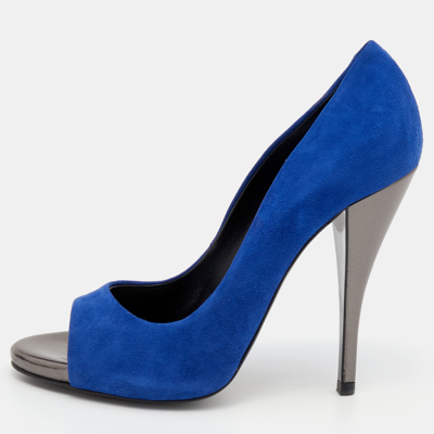 Pre-owned Pierre Hardy Blue Suede Open Toe Pumps Size 39