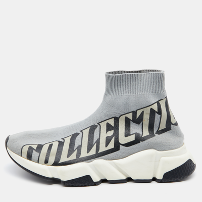 Pre-owned Balenciaga Grey Knit Fabric Europe Collection Print Speed Trainer  Sneakers Size 37 | ModeSens