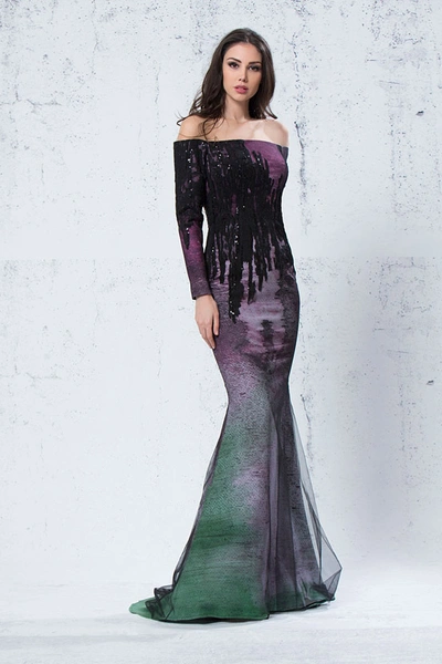 Shop Jean Fares Couture Embellished Off Shoulder Gown